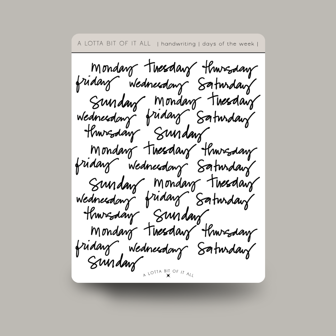 Stickers | Handwriting | Days of the Week