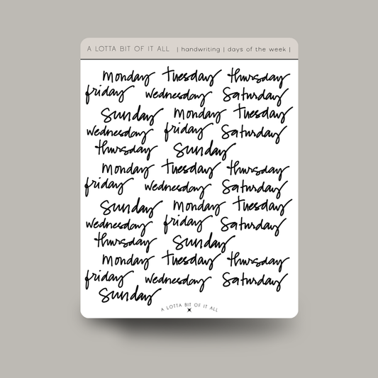 Stickers | Handwriting | Days of the Week